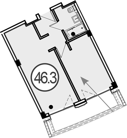Объект, 46.3 м², 1/4 этаж, ЖК «Гостиничный комплекс GRAND CASCADE»