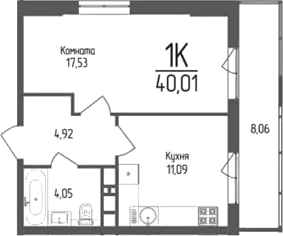 Продается 1-комн. квартира, 37.59 м²