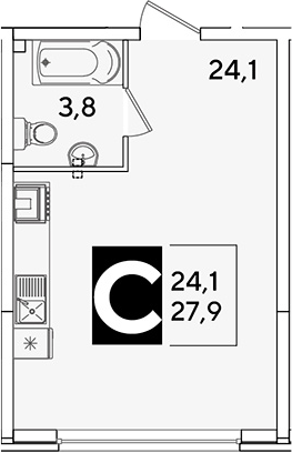 Студия, 27.9 м², 2/16 этаж, ЖК «Самолет»