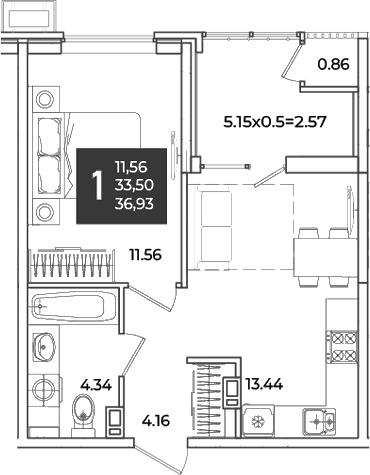 Продается 1-комн. квартира, 33.5 м²