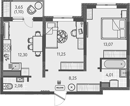 2-комн., 50.96 м², 2/9 этаж, ЖК «Теплые края»