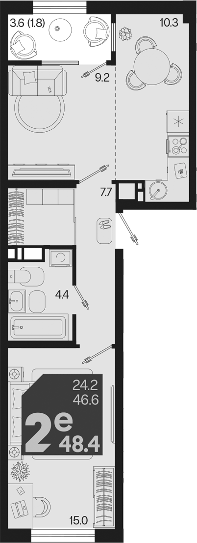Продается 2-комн. квартира, 46.6 м²