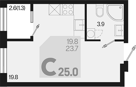 Продается 1-комн. квартира, 23.7 м²