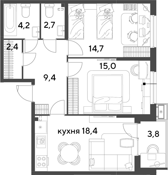 Продается 3-комн. квартира, 66.8 м²