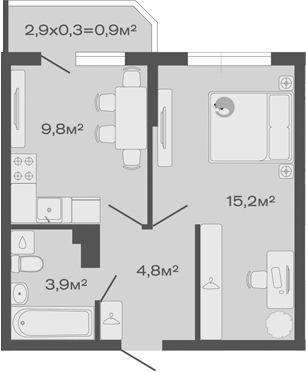 1-комн., 33.7 м², 1/4 этаж, ЖК «Дзенпарк»