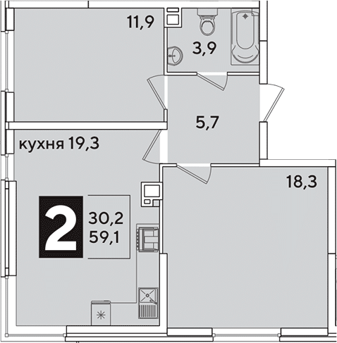 3-комн., 59.1 м², 4/16 этаж, ЖК «Самолет»