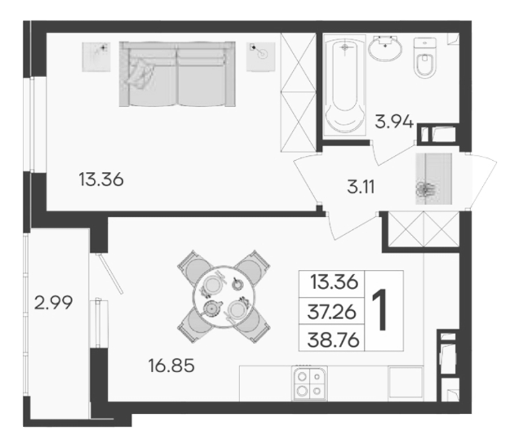 Продается 1-комн. квартира, 37.26 м²