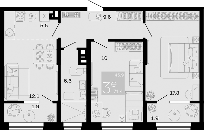 3-комн., 67.6 м², 3/8 этаж, ЖК «Хозяин Морей»