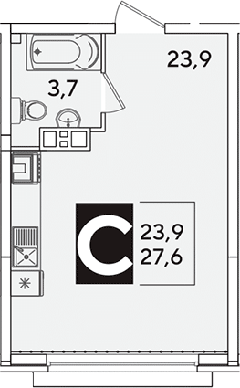 Студия, 27.6 м², 3/16 этаж, ЖК «Самолет»