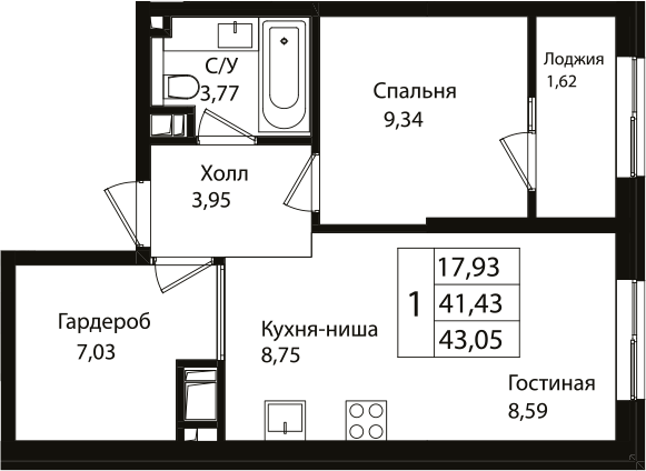 Продается 2-комн. квартира, 41.12 м²