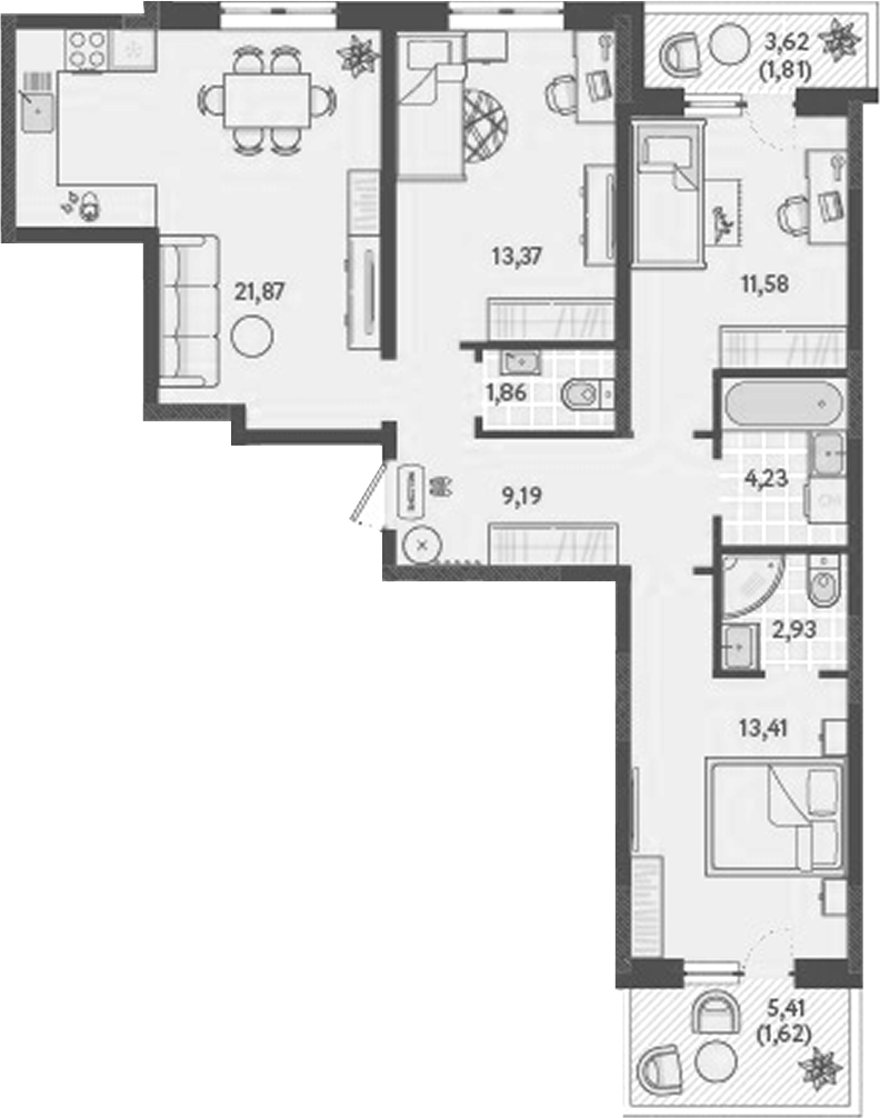 3-комн., 79.14 м², 1/9 этаж, ЖК «Теплые края»