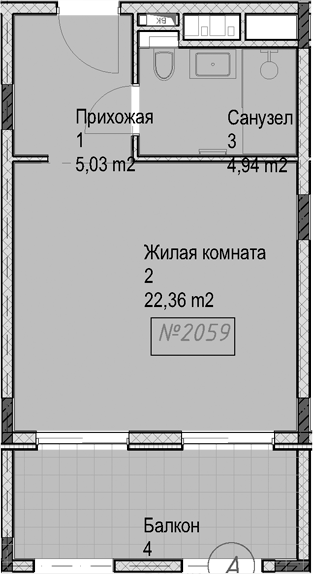 Студия, 32.3 м², 2/4 этаж, ЖК «Гостиничный комплекс Николай 1»