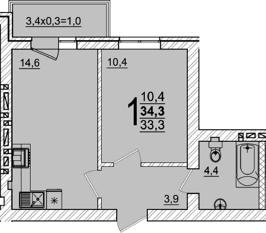 Продается 1-комн. квартира, 33.3 м²