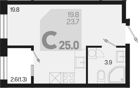 Студия, 23.7 м², 2/18 этаж, ЖК «Первое место»