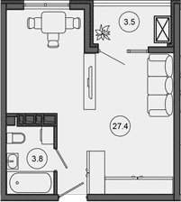 Студия, 31.2 м², 3/10 этаж, ЖК «Гостиничный комплекс GREENMONT»