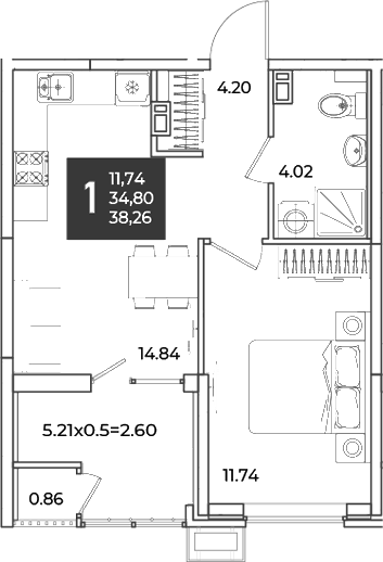 Продается 1-комн. квартира, 34.8 м²