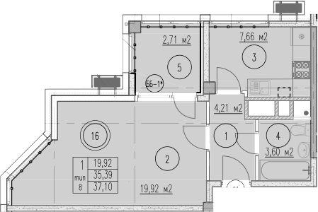 1-комн., 35.39 м², 3/10 этаж, ЖК «Agoy Park Residence by Lavicon»