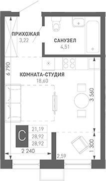 Студия, 30.45 м², 18/18 этаж, ЖК «Иначе в Молодежном»