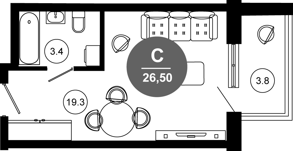 Студия, 22.7 м², 9/10 этаж, ЖК «Гостиничный комплекс GREENMONT»