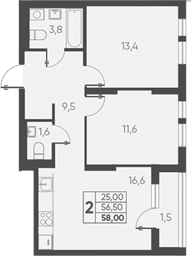 Продается 2-комн. квартира, 56.5 м²