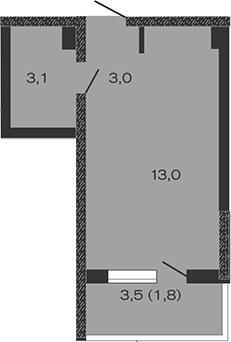 Студия, 19.1 м², 1/4 этаж, ЖК «Дзенпарк»