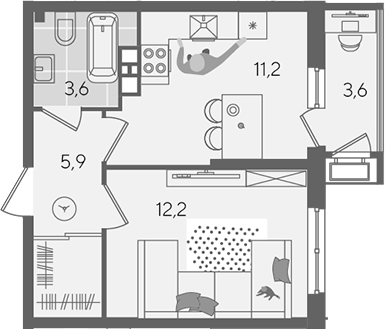 1-комн., 32.9 м², 3/24 этаж, ЖК «Рекорд»