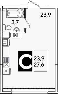 Студия, 27.6 м², 3/16 этаж, ЖК «Самолет»