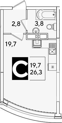 Студия, 26.3 м², 10/16 этаж, ЖК «Самолет»