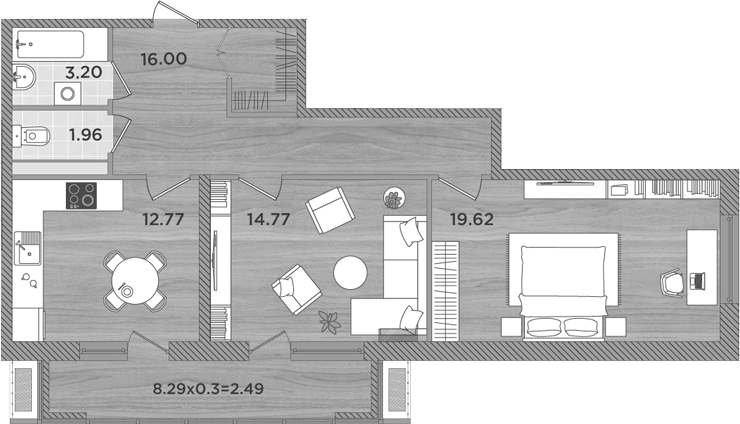 2-комн., 68.32 м², 8/8 этаж, ЖК «Сады у моря»