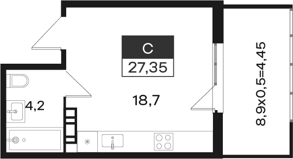 Студия, 22.9 м², 4/4 этаж, ЖК «Новая Елизаветка»