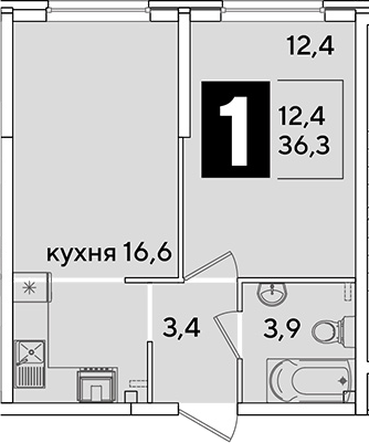 2-комн., 36.3 м², 2/16 этаж, ЖК «Самолет»
