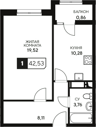 1-комн., 41.67 м², 6/20 этаж, ЖК «Центральный. Гамма»