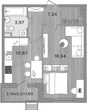1-комн., 41.02 м², 8/8 этаж, ЖК «Сады у моря»