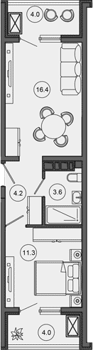 2-комн., 35.5 м², 5/10 этаж, ЖК «Гостиничный комплекс GREENMONT»