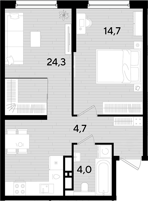 1-комн., 47.7 м², 11/16 этаж, ЖК «DОГМА ПАРК»