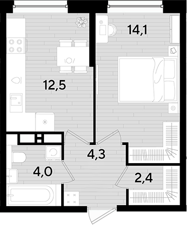 1-комн., 37.3 м², 13/16 этаж, ЖК «DОГМА ПАРК»