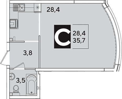 Студия, 35.7 м², 2/16 этаж, ЖК «Самолет»
