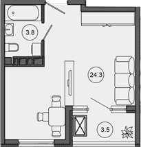 Студия, 28.1 м², 6/10 этаж, ЖК «Гостиничный комплекс GREENMONT»