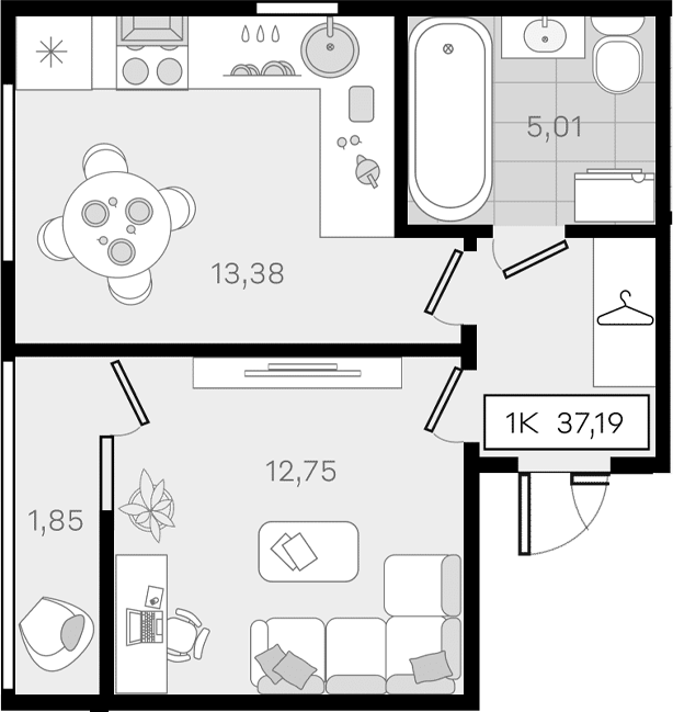 Продается 1-комн. квартира, 35.34 м²
