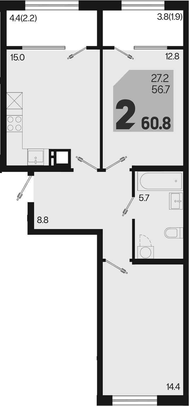 Продается 3-комн. квартира, 56.7 м²
