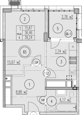 1-комн., 36.46 м², 2/10 этаж, ЖК «Agoy Park Residence by Lavicon»