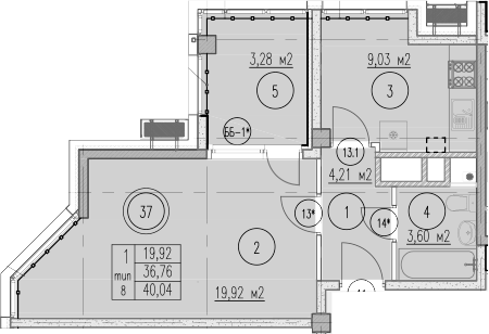 1-комн., 34.57 м², 6/10 этаж, ЖК «Agoy Park Residence by Lavicon»