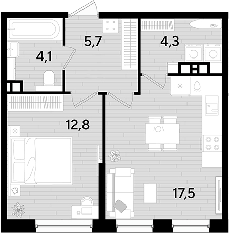 1-комн., 44.4 м², 8/16 этаж, ЖК «DОГМА ПАРК»