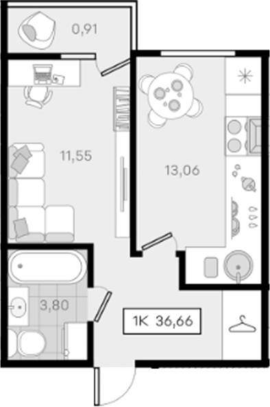 Продается 1-комн. квартира, 35.75 м²