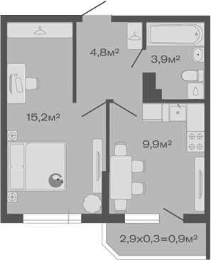 1-комн., 33.8 м², 4/4 этаж, ЖК «Дзенпарк»
