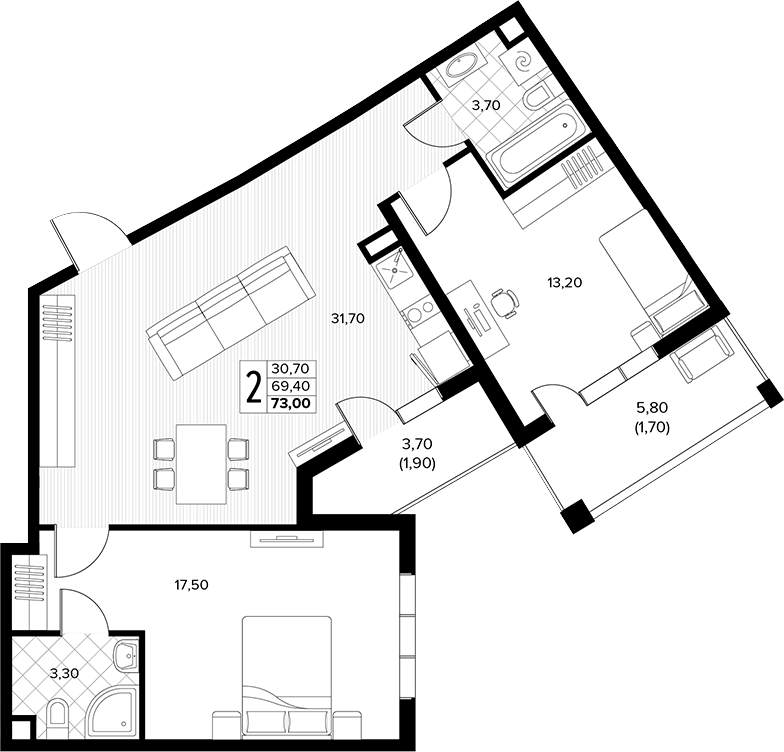 Продается 2-комн. квартира, 69.4 м²