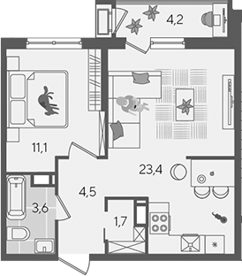 2-комн., 44.3 м², 14/24 этаж, ЖК «Рекорд»