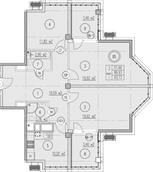 3-комн., 86.93 м², 5/10 этаж, ЖК «Agoy Park Residence by Lavicon»