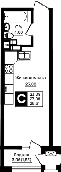 Студия, 27.08 м², 4/18 этаж, ЖК «Резиденция морей»