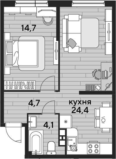 1-комн., 47.9 м², 8/16 этаж, ЖК «DОГМА ПАРК»